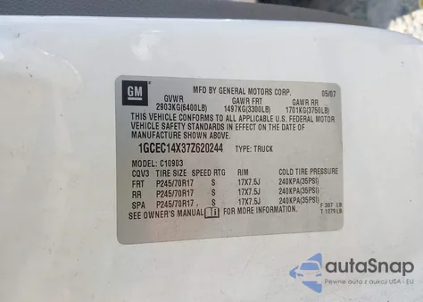 2007 Chevrolet Silverado 1500 Work Truck z USA, uszkodzony, nr VIN 1GCEC14X37Z620244